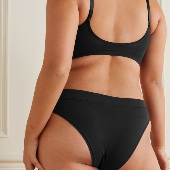 SKIMS Cheeky Tanga Stretch Cotton-jersey Briefs In Black - Picture 2 of 3